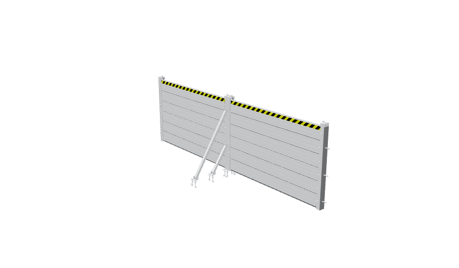 Barrier 3D render, three-quarter view with the centre-post kicker legs in front